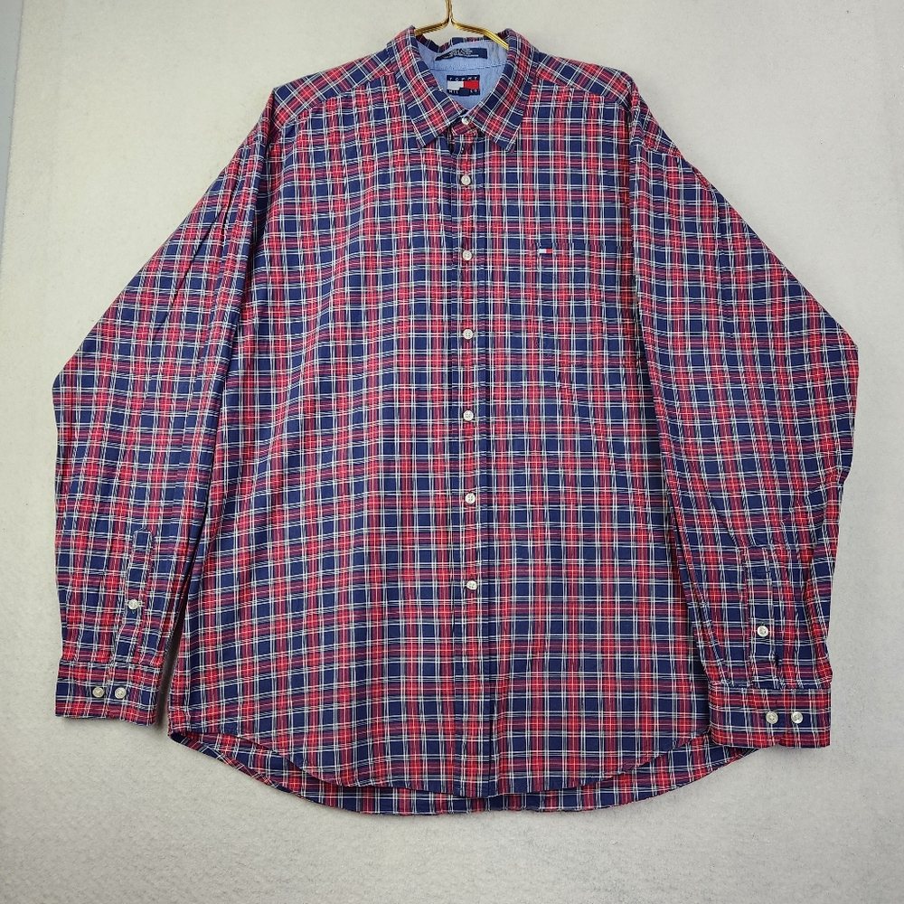 VTG 90s Preppy Box Logo Tommy Hilfiger Men Sz XL Long Sleeve Plaid Button Shirt